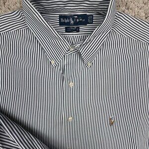Ralph Lauren Yarmouth Button Up Shirt Long Sleeve Cotton 16.5 34 Striped Gray